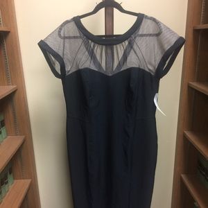 Maggy London Illusion Yoke Crepe Sheath Dress